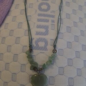 Green Heart Pendant Necklace With Matching Earrings